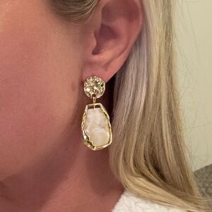 Gold Colored Statement Drop Earrings with Clear Stone New NWT